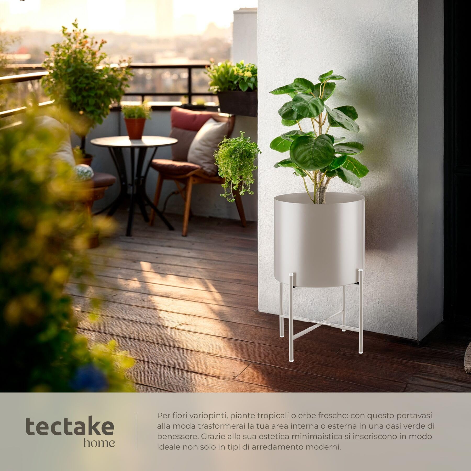 tectake® Set da 2 Portapiante, Portavasi, Supporto Piante per Esterno, Giardino, Balcone e Interno, Acciaio Verniciato, Vasi Rimovibili, Cuscinetti Antiscivolo, Arredamento casa Vaso Piante - Tortora
