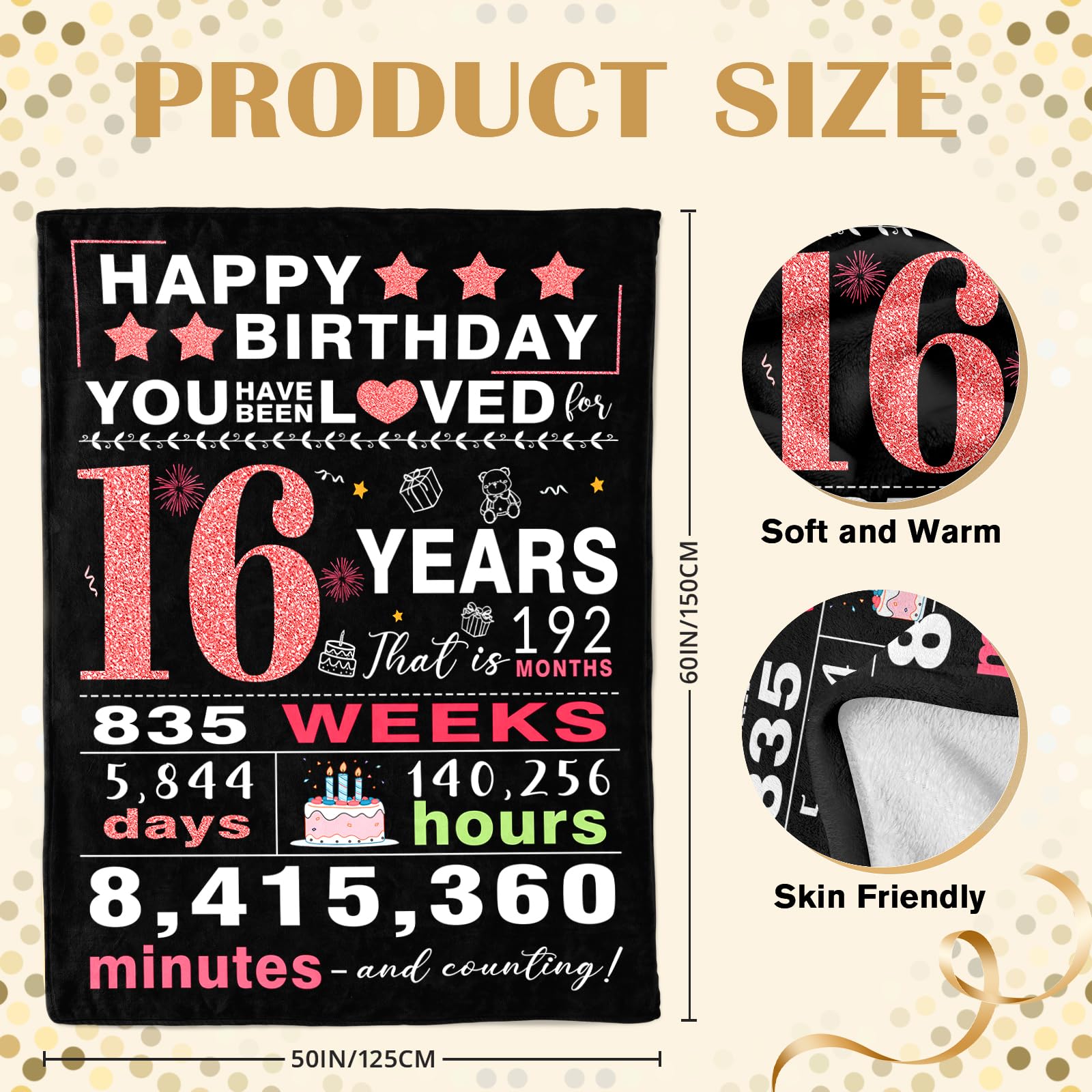 Sweet 16 Gifts for Girls - 16th Birthday Gifts for Girls - 16 Year Old Girl Gift - 16th Birthday Decorations for Girl - Sixteen Bday Gift for Daughter Granddaughter Niece Sister Ideas Blanket 50"x60"