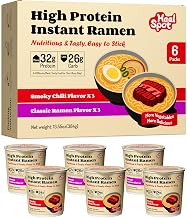 Healspot High Protein Instant Ramen Variety Pack (6 Cups) - 32g Plant-Based Protein, Non-Fried, Low Carb, Keto & Vegan Friendly (Smoky-Beef/Classic-Pork)