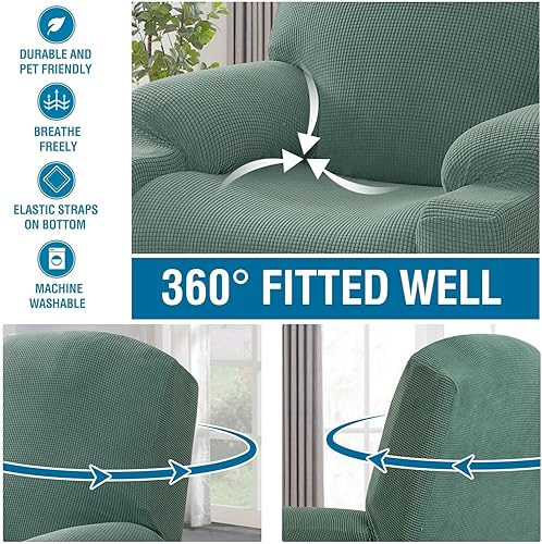 Miniatura 6 de H.VERSAILTEX Funda elástica para sillón reclinable, funda para silla reclinable de elevación eléctrica, ajustable estándar, grande, con bolsillo