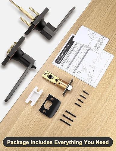 Miniatura 6 de Mengico Paquete de 2 cerraduras de palanca de puerta, manija de puerta negra con cerradura, cerradura de puerta interior de privacidad (para