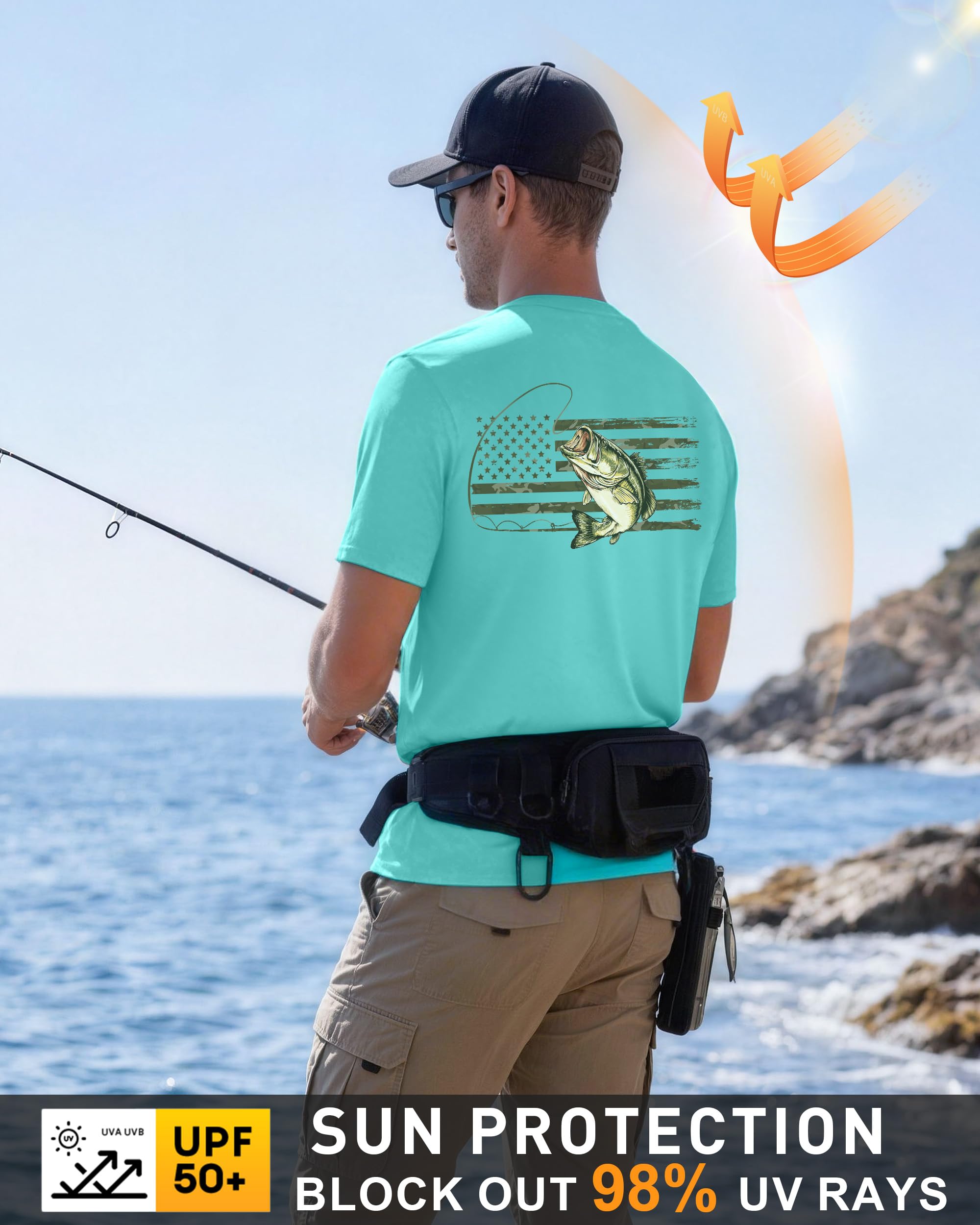 Men's Fishing Shirt Short Sleeve, UPF 50+ UV Sun Protection T-Shirt, Quick Dry Graphic Tee for Swim Surf — view 3