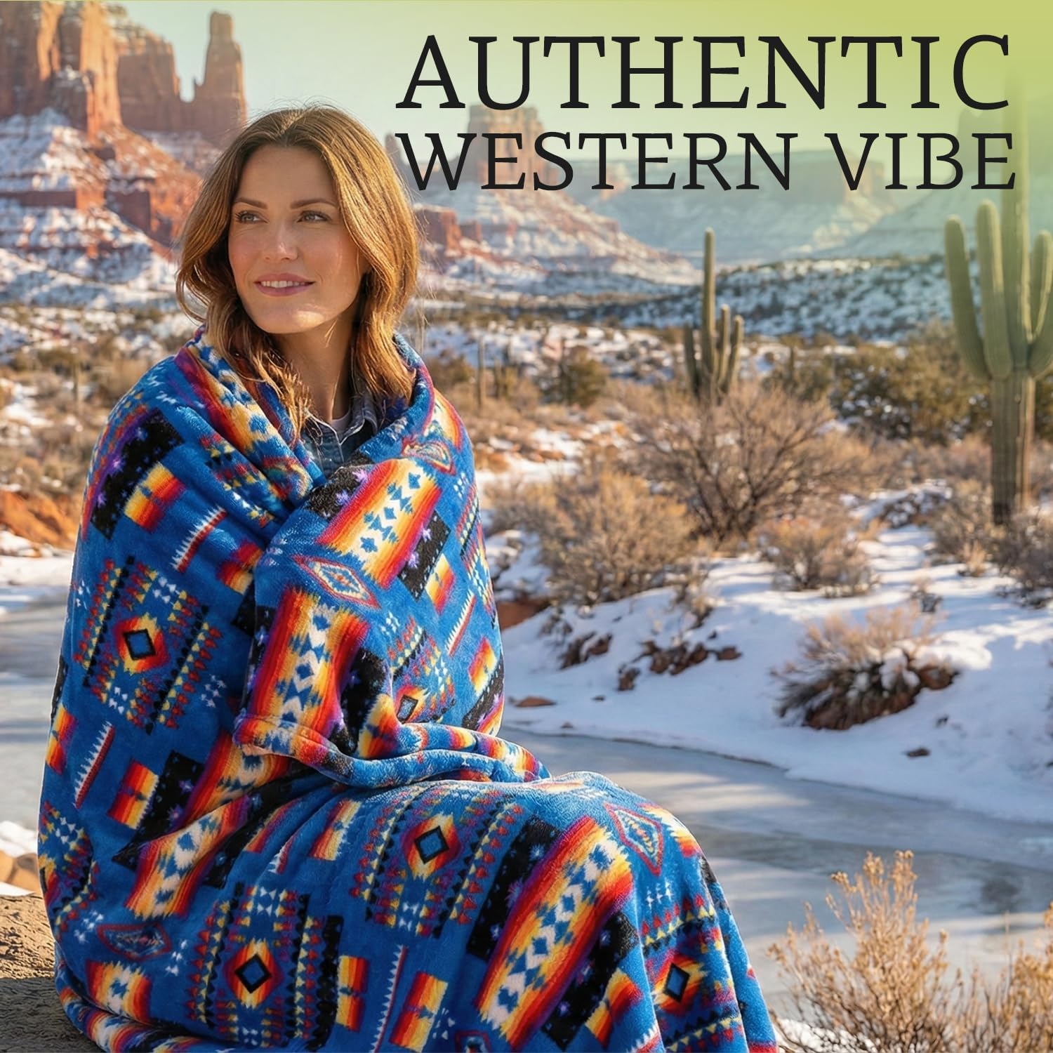 Sacred Thread Aztec Blanket Fleece, Reversible Native American Blanket, Western Throw, Native American Western (Blue Sherpa), Queen (79”x95”)