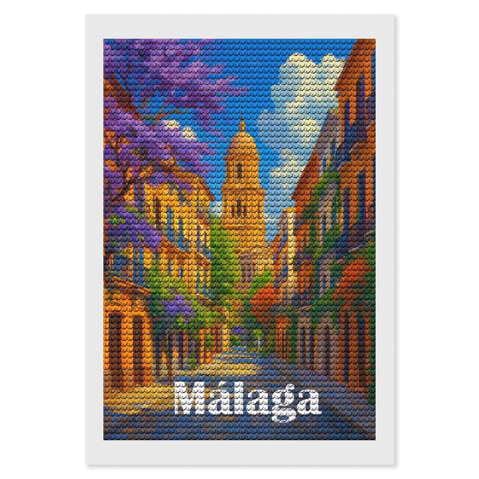 Junmoney Malaga Street View Painting Diamond Painting Kit 8"x12", Thoughtful Handmade Gift, for Creative Relaxation, Printed Canvas, Cosy Home Accent