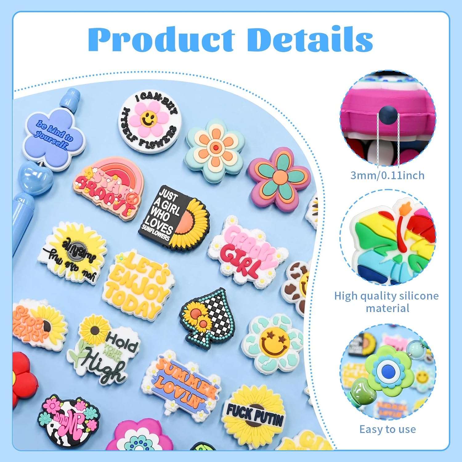 XHAOYEAHX 100PCS Flower Focal Beads for pens,Bulk Silicone Focal Beads for Beadable Pen Keychain Bracelet Lanyard Making