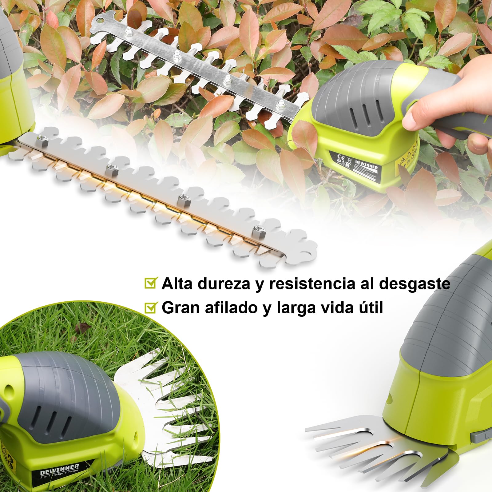 DEWINNER Tijera de Podar 3 en 1 Telescópica con Motosierra Eléctrica - Interruptor de Seguridad, Alcance de 2.54 Metros, Hojas de 240 mm Y 120 mm, Cabeza Ajustable 135°