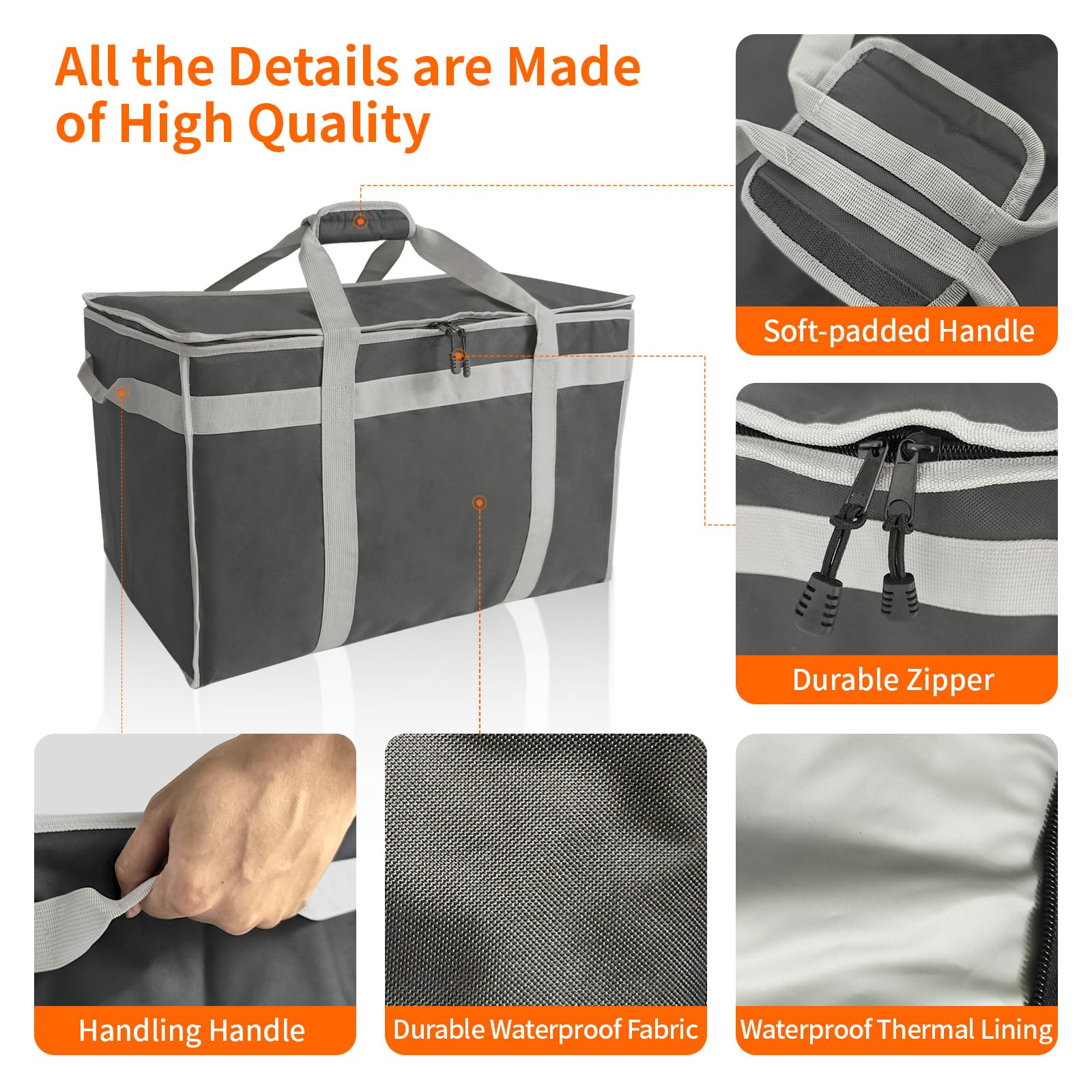 D&ONEHOS XXXL Bolsa de entrega de alimentos aislada con asas laterales, bolsa de comestibles aislada para alimentos fríos y calientes, ajuste reutilizable para Uber Eats, Doordash (23 x 14 x 15