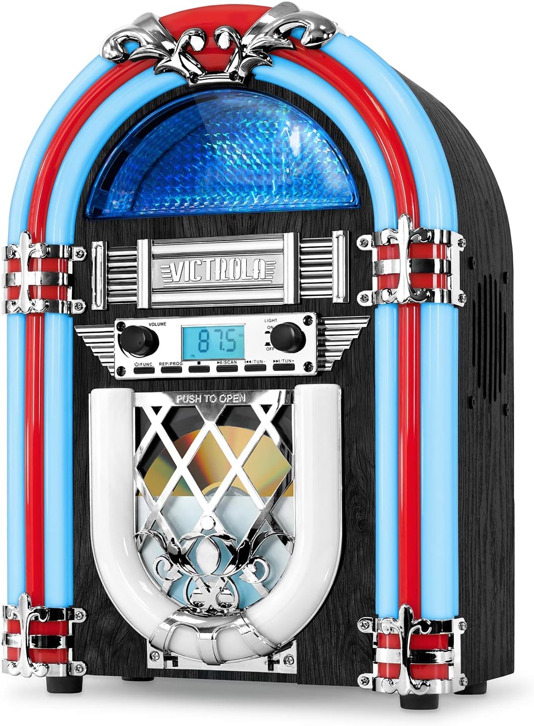 Victrola Redding Tabletop Bluetooth Jukebox with Built-In Speaker, 3.5mm Aux and RCA Output, Classic 50's Retro Design, Color-Changing LED Light, AM/FM Radio, Wireless Music Streaming