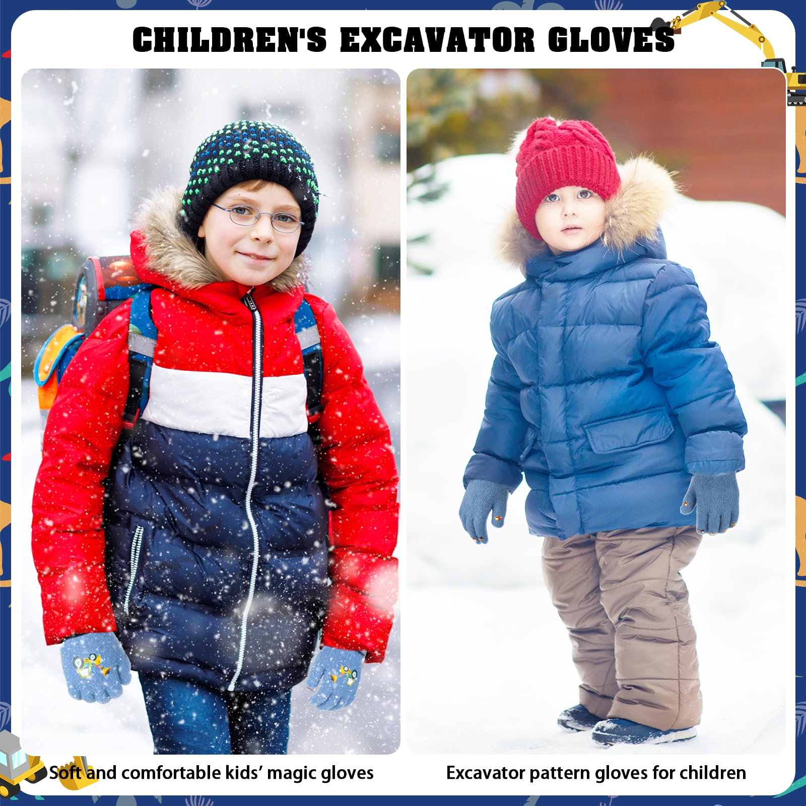Gants magiques pour enfants lot de 3 paires mitaines thermiques d'hiver extensibles rayures 1-5 ans