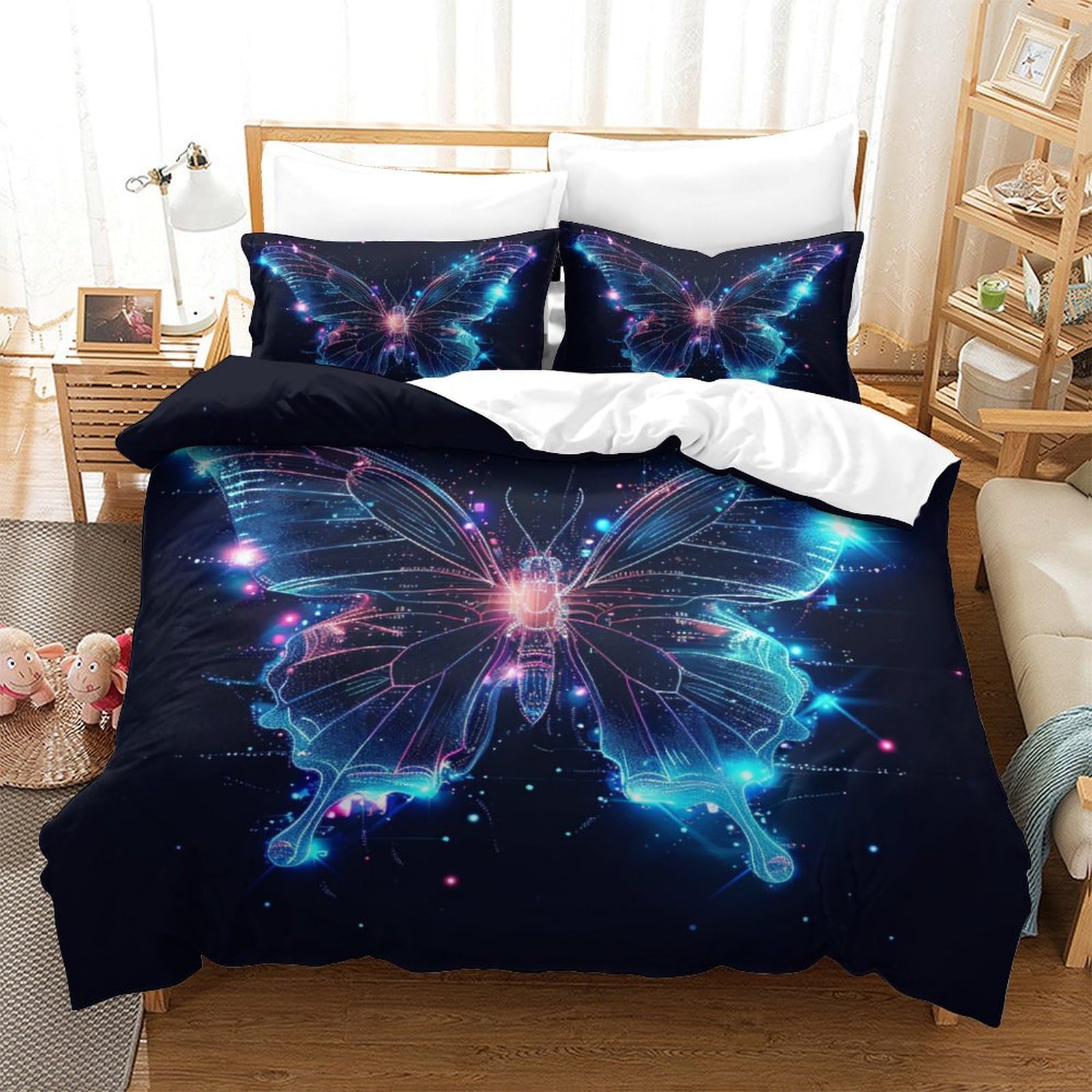 Housse de couette insecte lumineux King 220x240 cm avec taies
