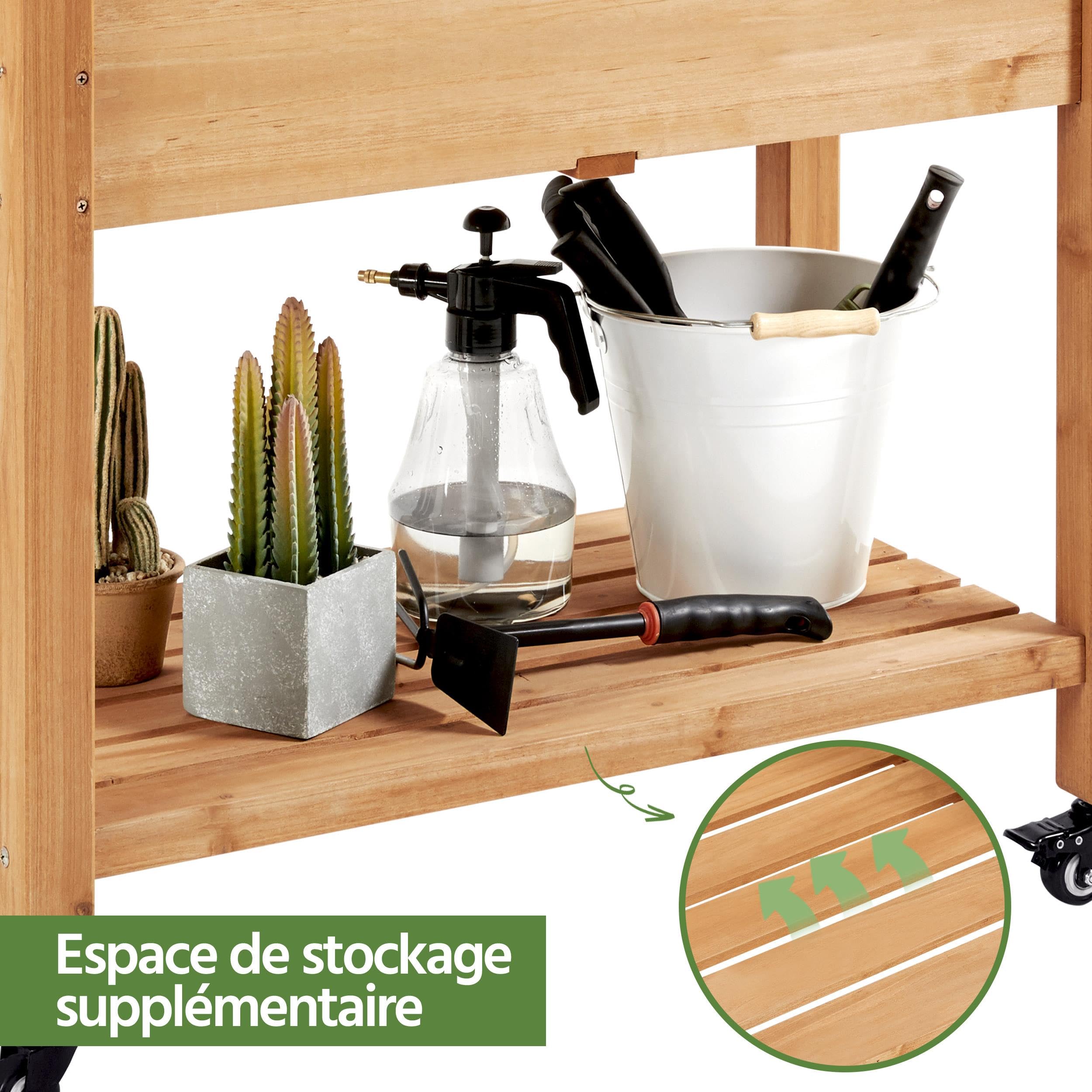 Abician Carré Potager en Bois de Sapin Carré Potager à roulettes avec Étagère de Rangement pour Plantes, Légumes, Fleurs