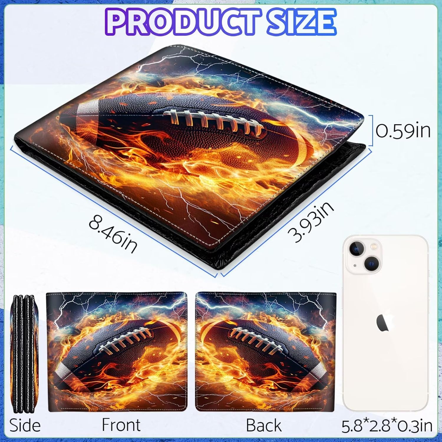 Boys Wallet for Teens, Cool Kids Football Wallet for Boys Ages 8-10 9-12 11-15, Funny Leather Bifold Rfid Blocking, Coin Pocket Id Window for Teen Men Youth Guys Birthday Christmas Gifts - Image 2