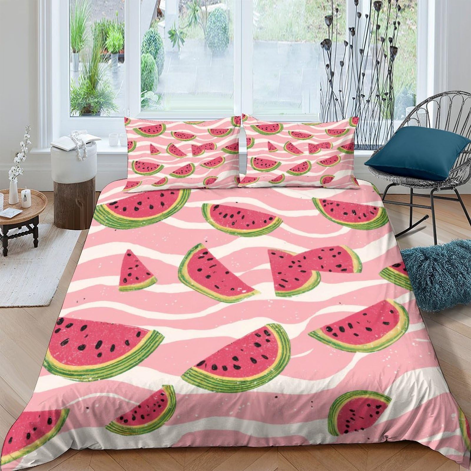 Ctjqhvkz Style-5 3D Printed Watermelon Pattern Fitted Sheet Microfiber Pink Fruit Bed Cover For Bedroom Guest Room Mattress Protection Single（135X200cm）