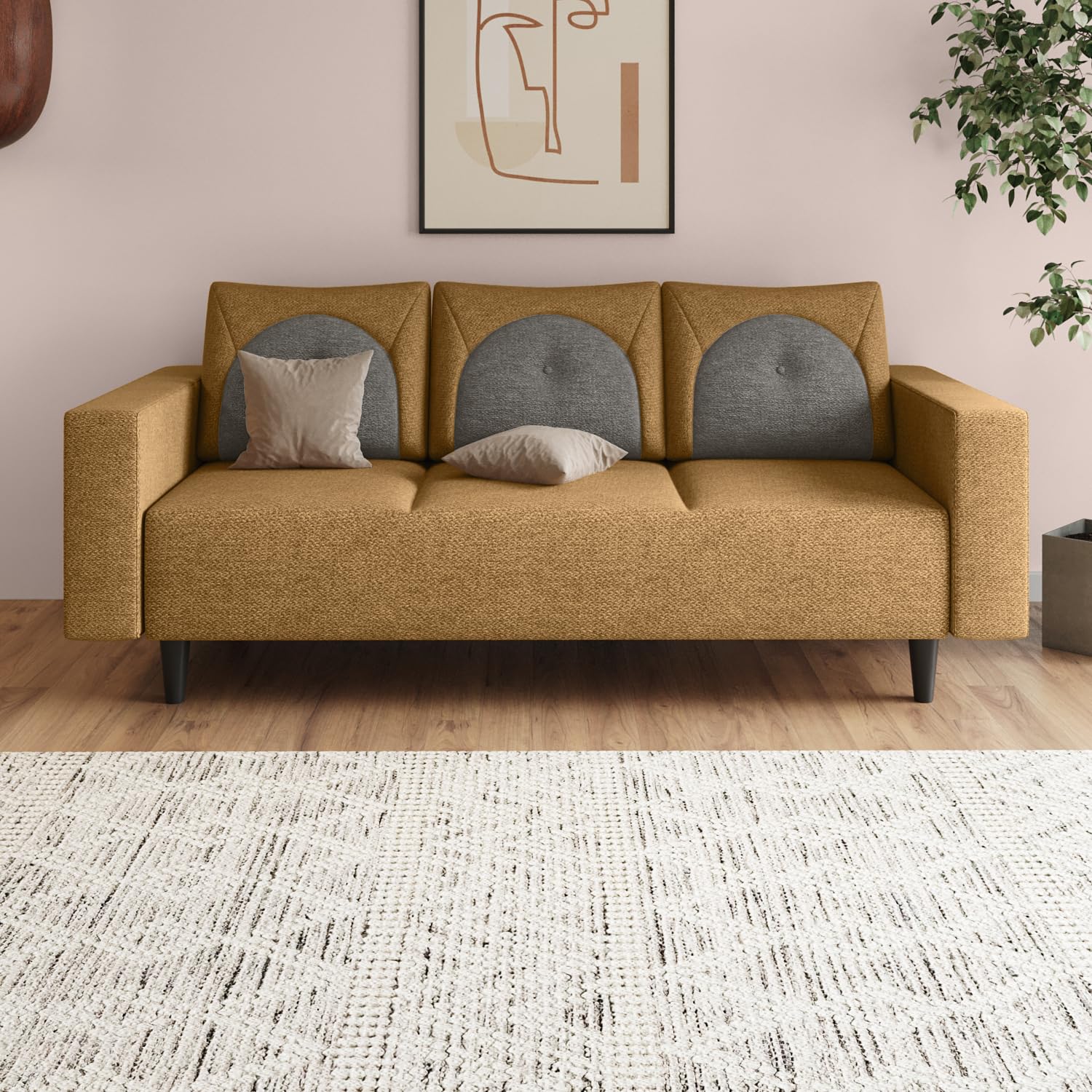 GODREJ INTERIO Sofa Cresco 3-Seater Fabric Sofa for Living Room, 1-Year Warranty, Solid Wood, Camel and Taupe-image-37