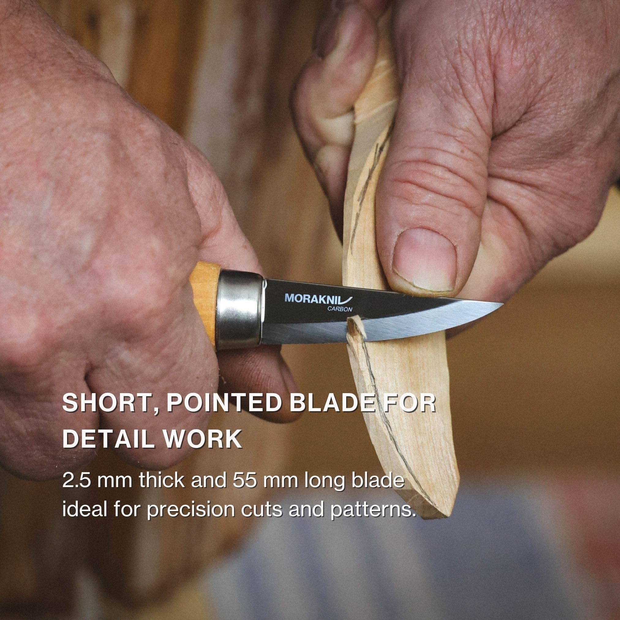 Morakniv – Couteau à Bois 120 (C) – Petit Couteau pour la Sculpture du Bois pour les Travaux Délicats et Précis – Lame en Acier au Carbone Allemand – Fabriqué en Suède