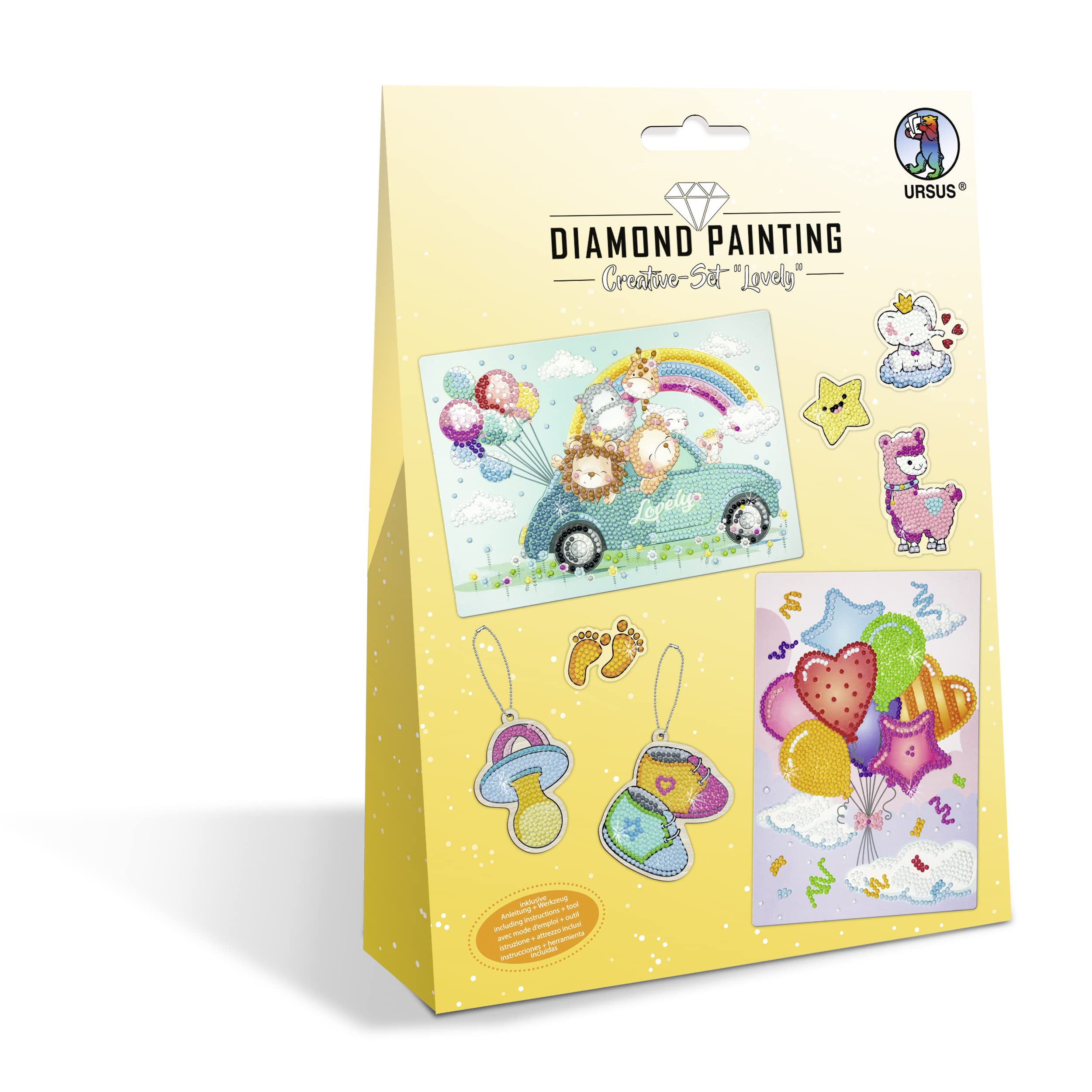 Ursus 43510005 Diamond Painting Creative Set Lovely, Craft Set for Children for Creative Design of Pictures, Pendants and Stickers with Diamonds
