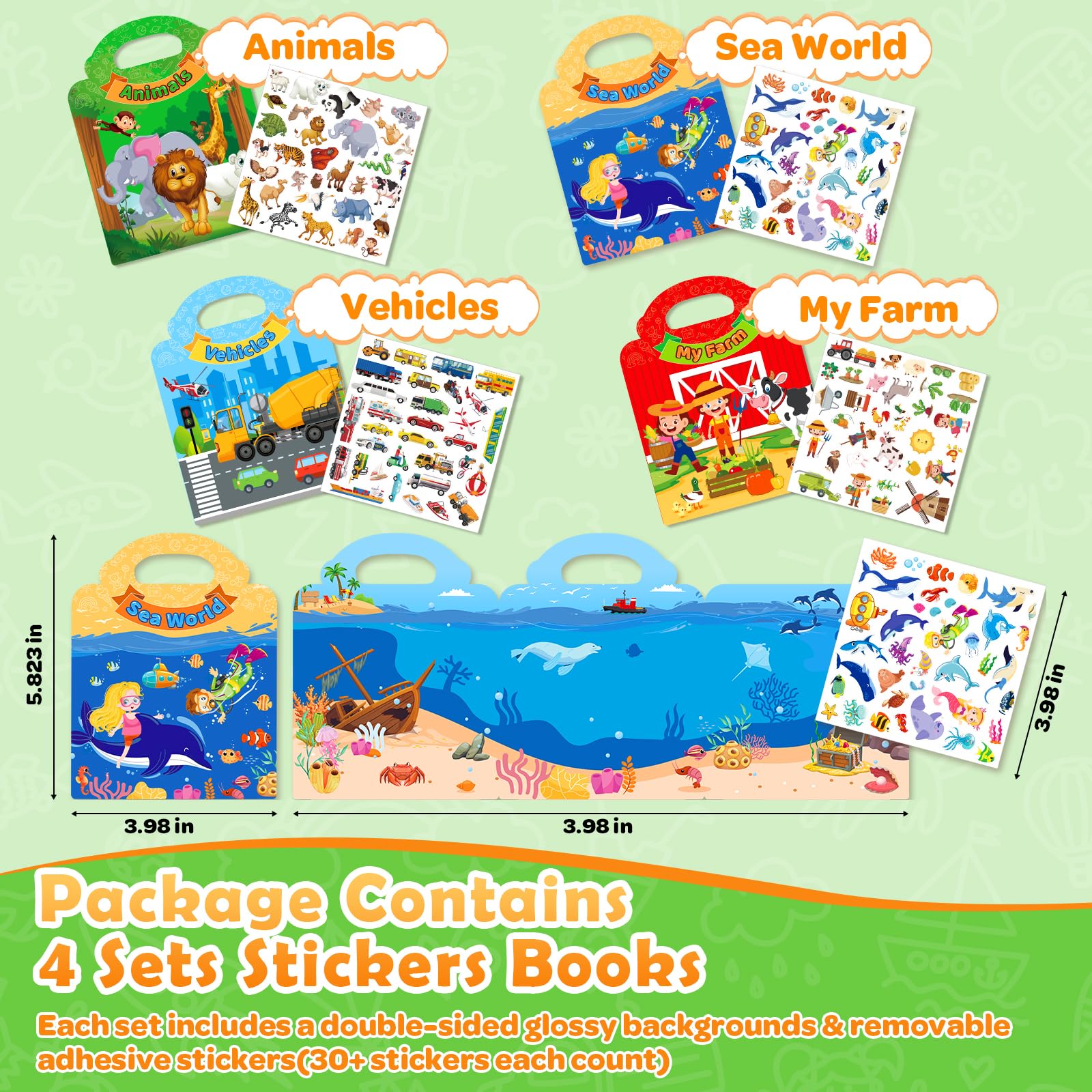 4 juegos de libros de calcomanías reutilizables para niños de 1 a 3 años, libros de actividades para niños de 2 a 4 años, calcomanías de gelatina, juguetes de viaje para niños de 3 a 5 años, regalos
