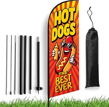 Hot Dog Feather Flag Pole Kit, 8ft Advertising Flags for Food Stands