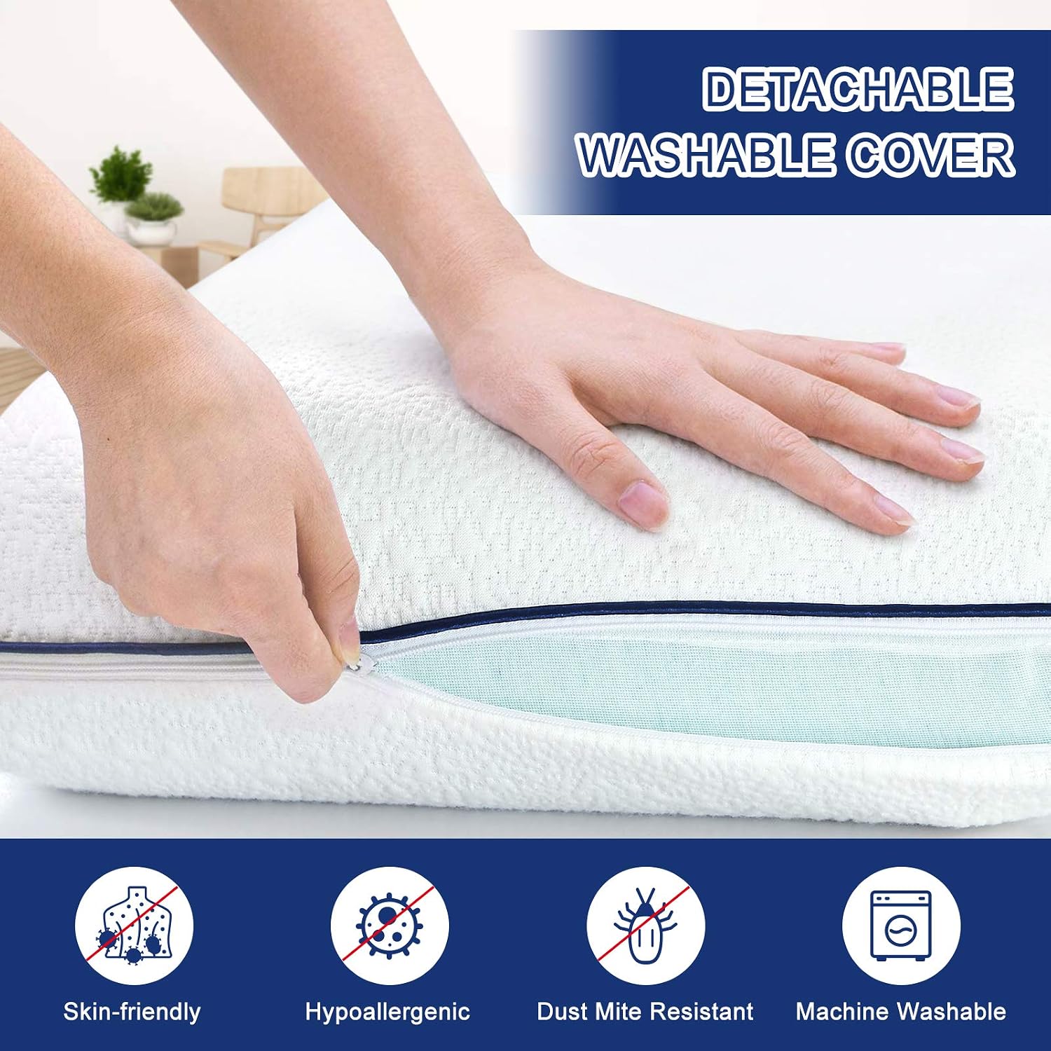Memory Foam Pillow, Breathable & Supportive Bed Pillows for Sleeping, Gel Cooling Pillow with Washable, Removable Cover, Best for Side, Back, Stomach Sleepers (Standard) by Baceight