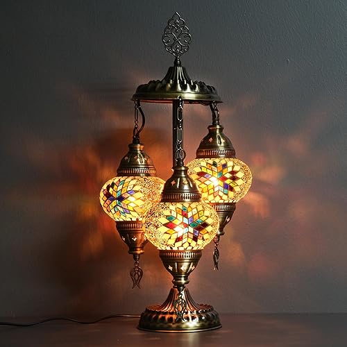 Miniatura 8 de Lámpara turca, lámpara de mesa de mosaico turco de 3 globos, iluminación de decoración de sala de estar y oficina, 5 pulgadas de globo de