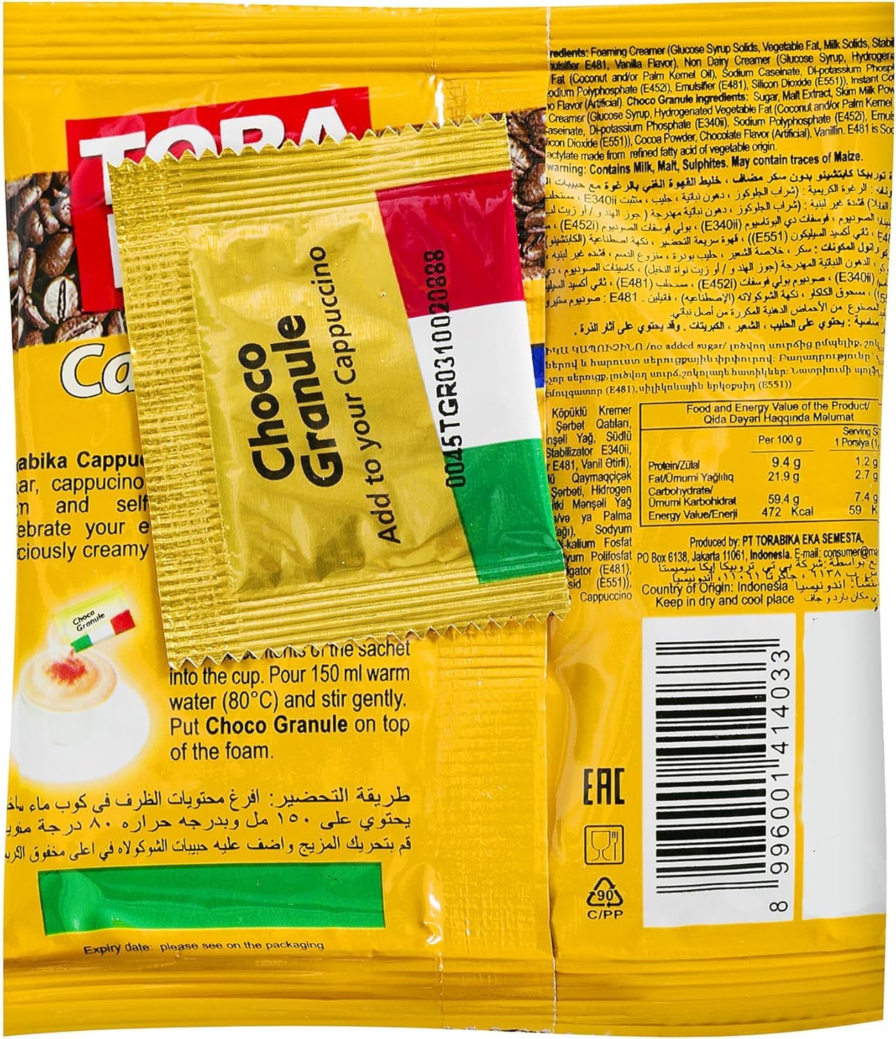 Tora Bika Cappuccino Instant Coffee, No Added Sugar, 10 x 12.5g 3