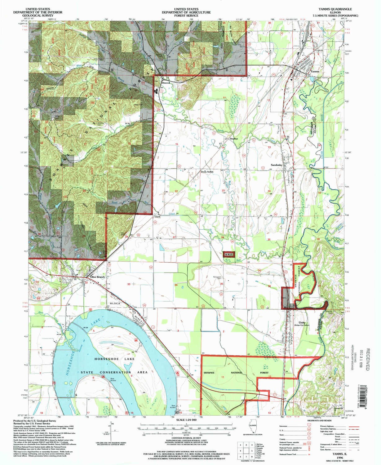 Tamms IL topo map, 1:24000 Scale, 7.5 X 7.5 Minute, Historical, 1996, Updated 1998, 26.8 x 22 in