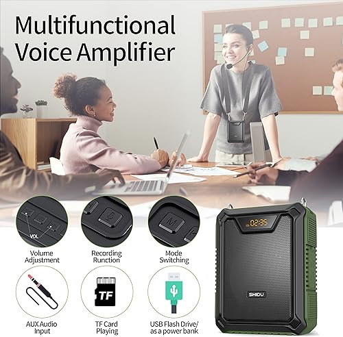 Miniatura 6 de SHIDU Amplificador de voz, altavoz de 18 W con micrófono, IPX5, impermeable, portátil, megáfono, sistemas PA, batería recargable de 2500 mAh para