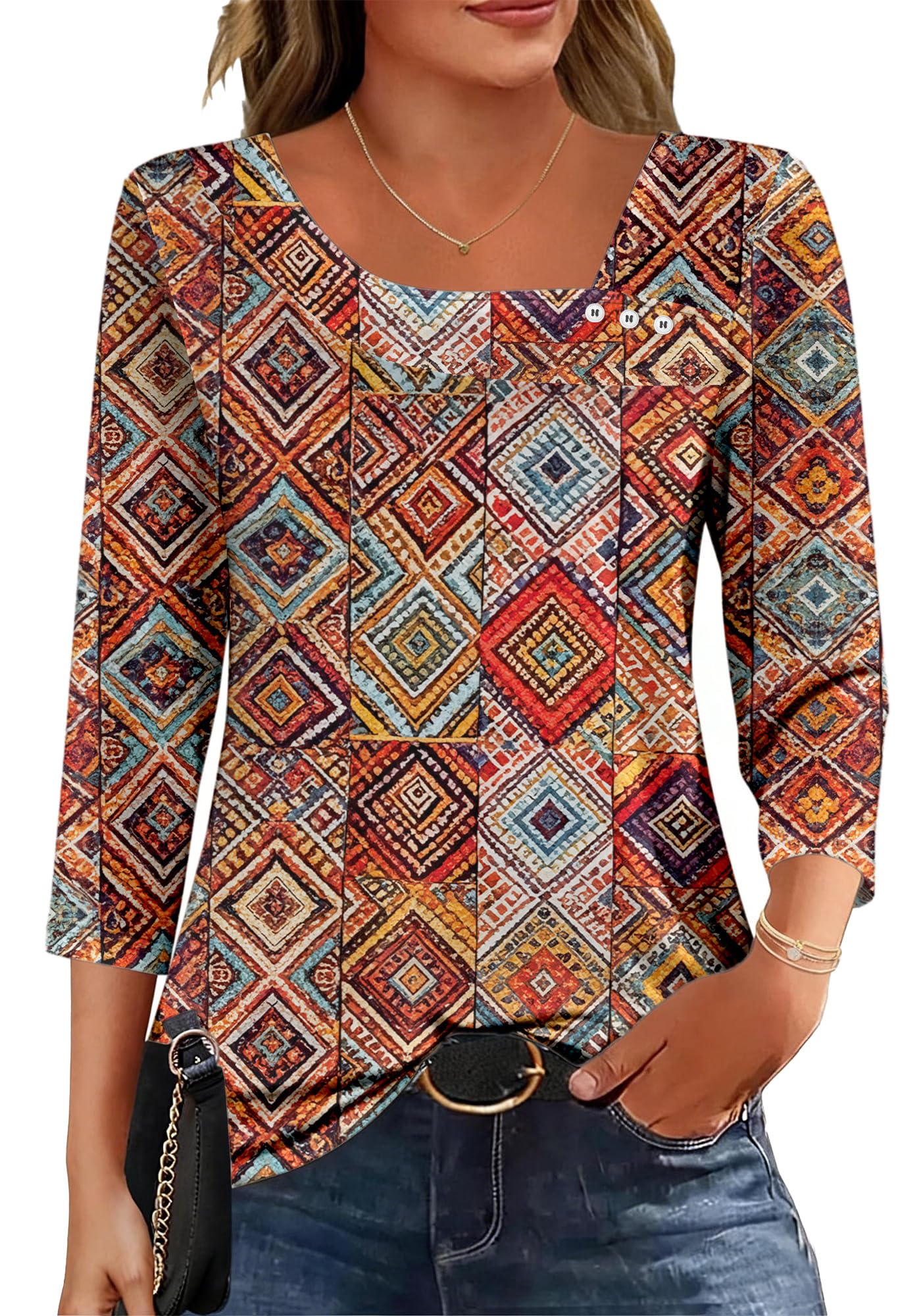 Dimur Asymmetrical Tops for Women 3/4 Sleeve Summer Business Casual Clothes | Soft Smooth, Loose Fit, Lightweight, Dressy, Travel, Comfort Color, Tunic, Vacation, Date Night, Work Party, Classic