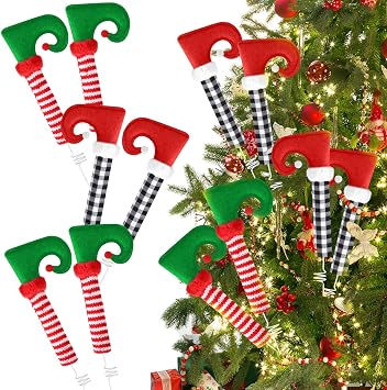 Aoriher 6 Pairs 18 Inch Elf Legs Tree Decor,Red Green, Black White Plaid