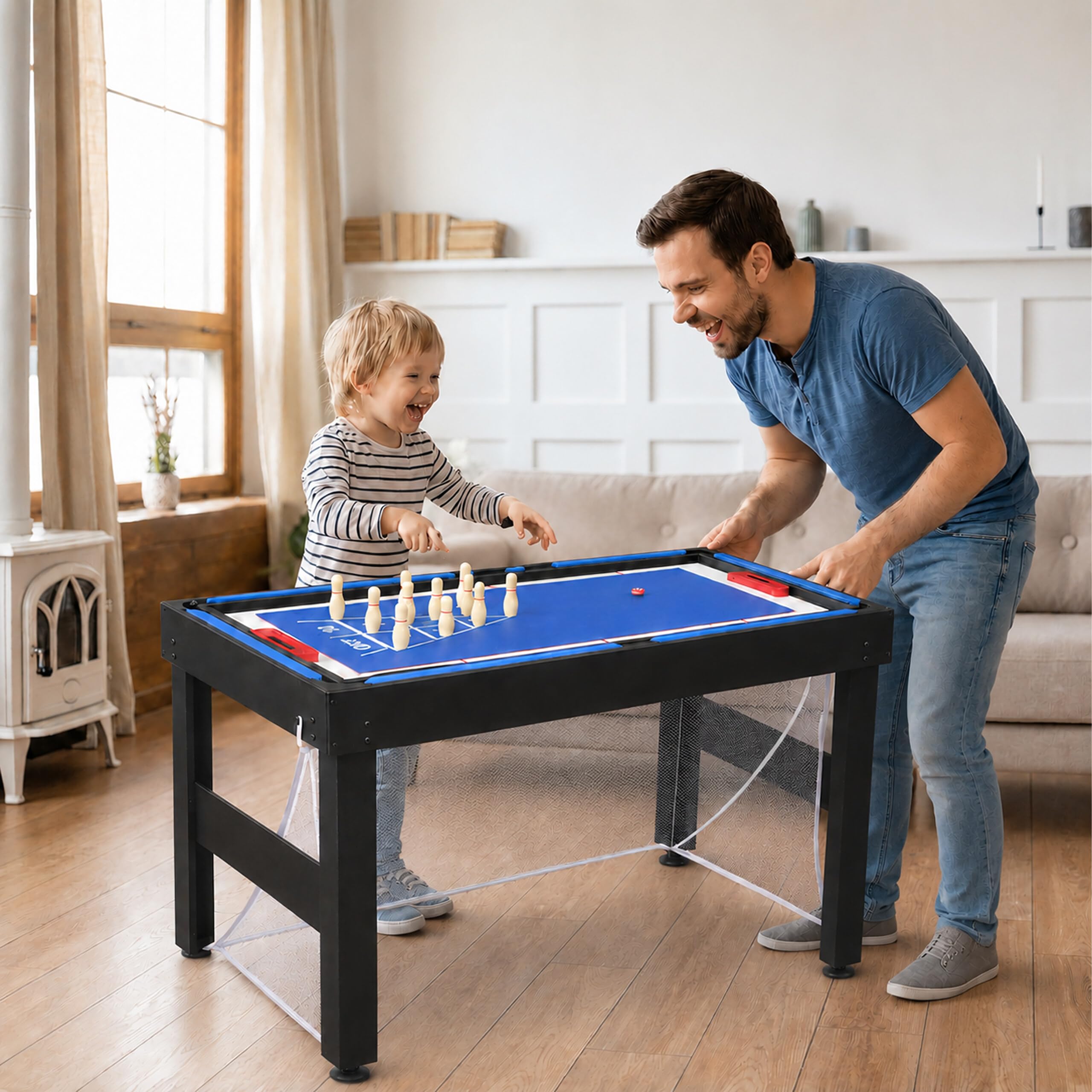 Relaxdays Table de Jeu 20 en 1: Baby-Foot, Billard, air Hockey, Noire | ping-pong, basket, poker, bowling et plus