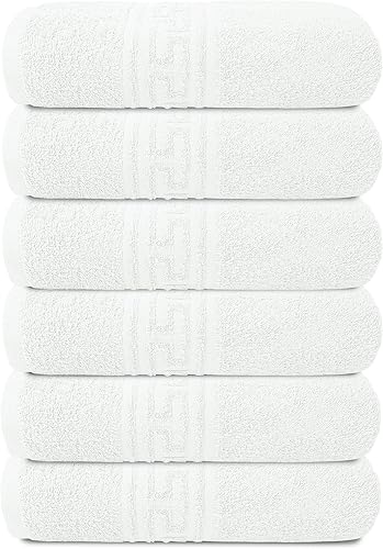 Miniatura 3 de STF Paquete de 6 toallas de baño blancas de hotel a granel de 24 x 48 pulgadas, 100% algodón, económicas y económicas para usos comerciales,