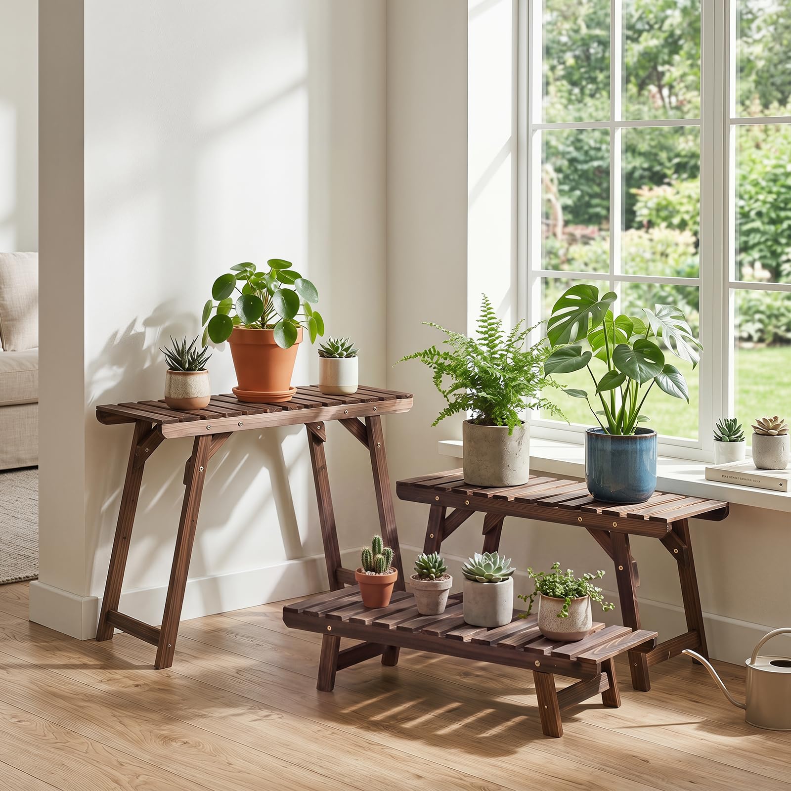 COSTWAY Étagère pour Plantes en Bois 3 Niveaux Indépendant Echelle Escalier Porte-Plante Longueur 70CM Charge 10KG par Niveau pour Jardin Terrasse Balcon