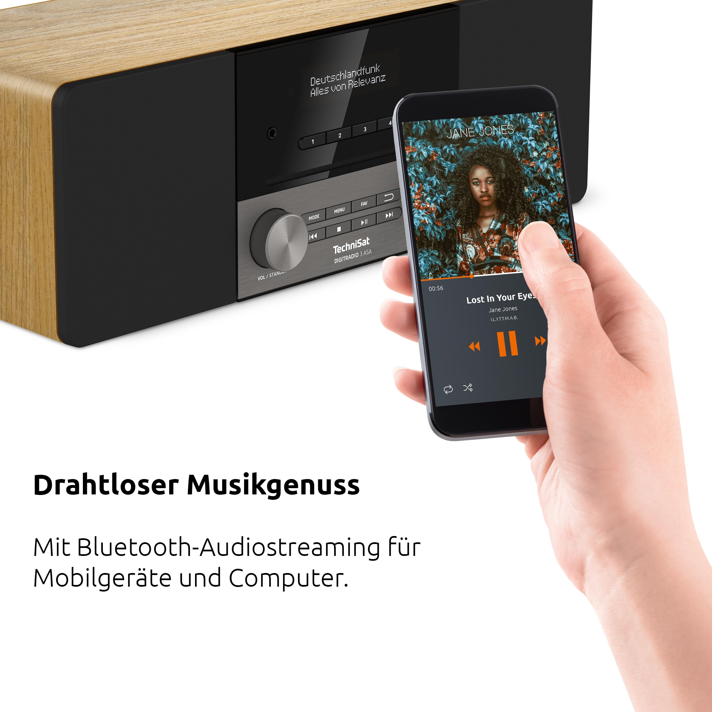 TechniSat DIGITRADIO 3 ASA – Stereo DAB+ Kompaktanlage mit Automatic Safety Alert (UKW, CD‑Player mit Resume, Bluetooth, USB, AUX-In, Kopfhöreranschluss, OLED‑Display, Radiowecker, 20  W RMS) Eiche