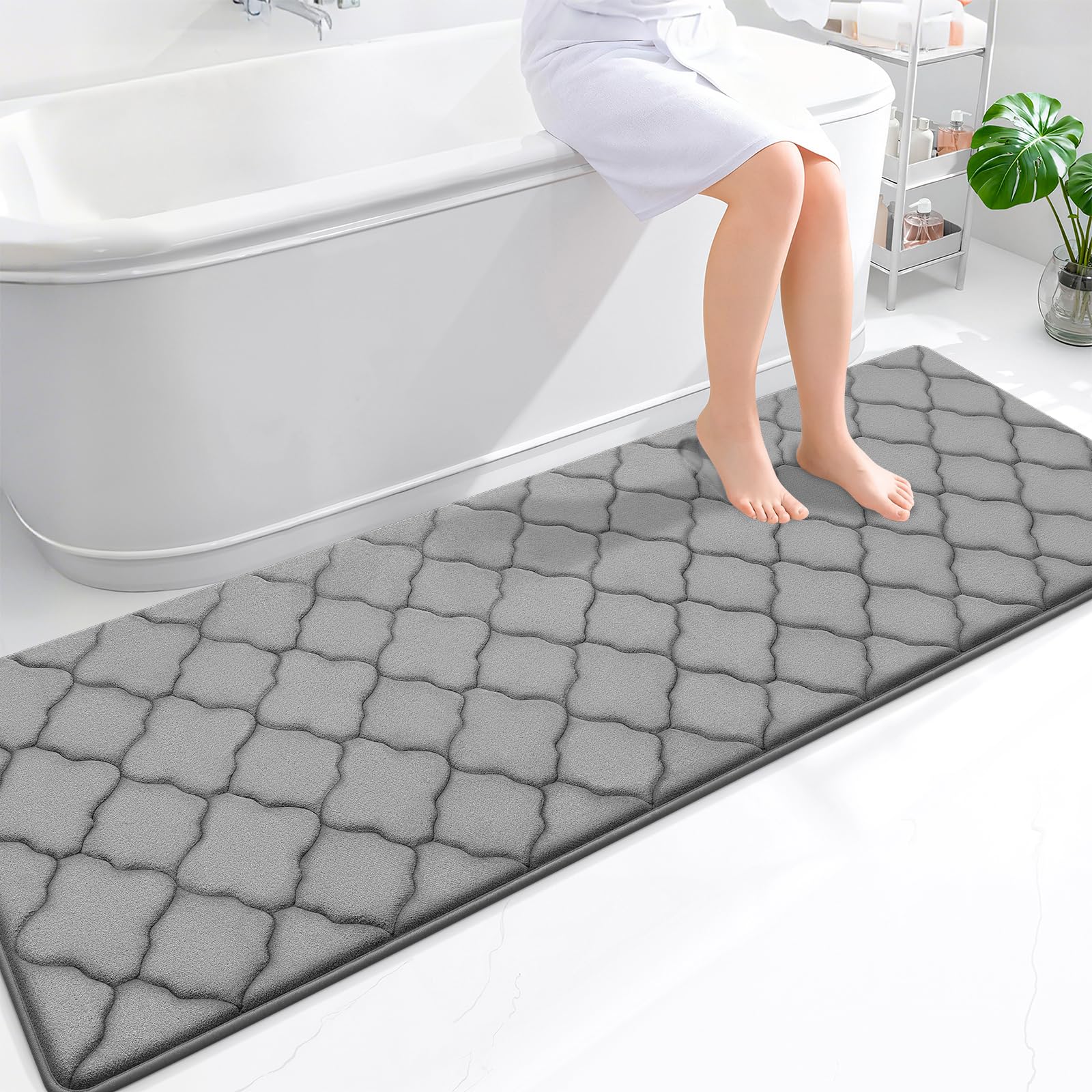 OLANLY Memory Foam Bath Mat Rug 70x24, Ultra Soft and Absorbent Bathroom Rugs, Non-Slip, Comfortable, Machine Washable Bath Carpet for Bathroom Floor,