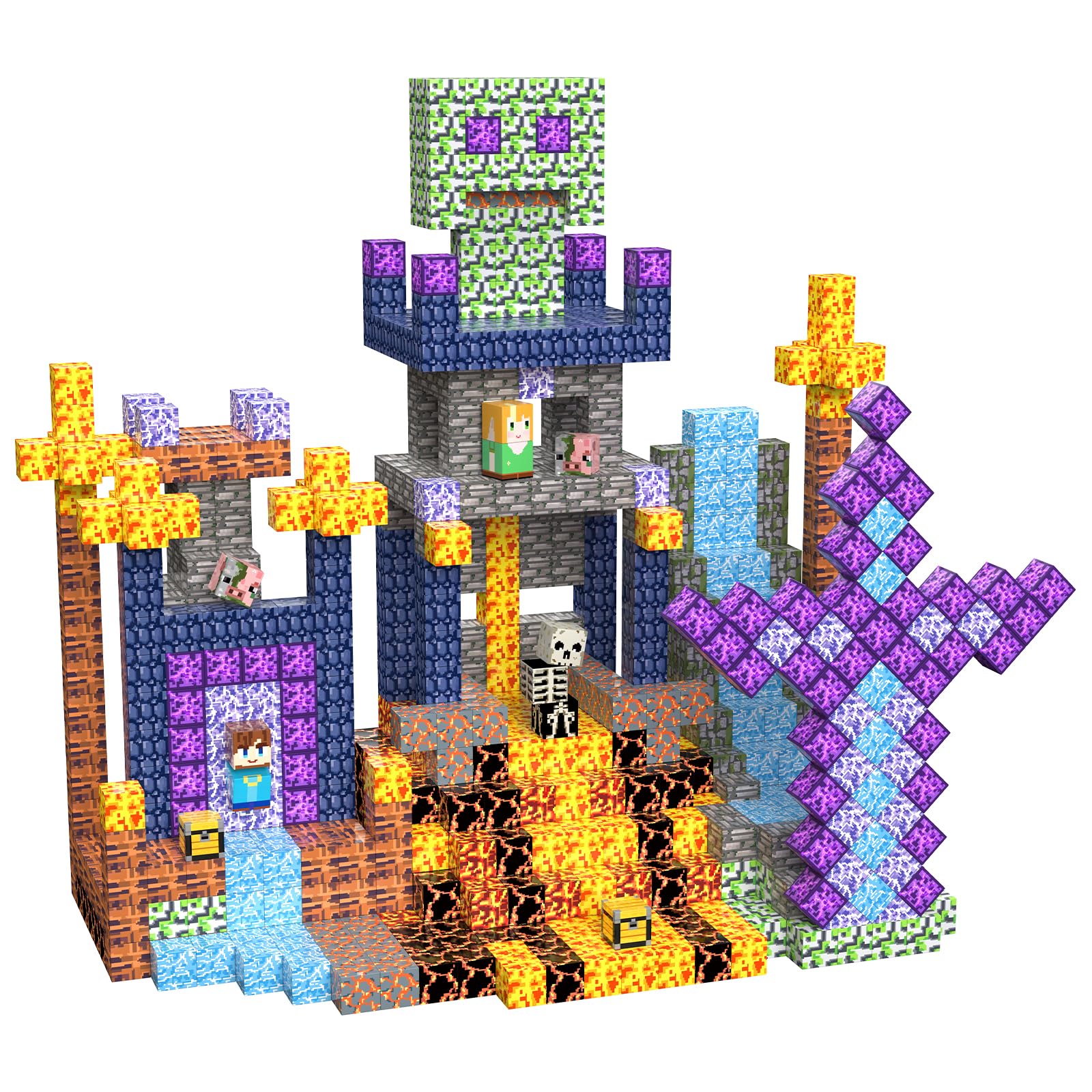 SSAWER Magnetische Bausteine Bauspielzeug 100 Pcs Magnetbausteine für Kinder Montessori Kreative Spielzeug ab 3 4 5 6 7 8 9 10 Jahre Junge und Mädchen Magnetic Blocks Geschenke für Kinder（Schwert）