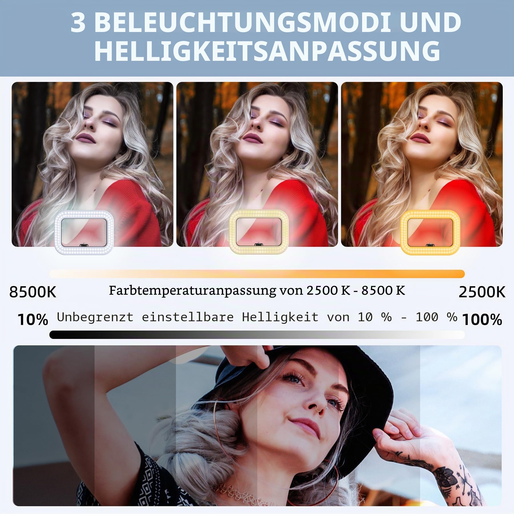 Zeadio Handheld-Ringlicht, Selfie-Licht mit Telefonhalter, dimmbares Kamera-Videolicht 2500K-8500K, tragbares Fülllicht CRI>95 für Vlogging, TikTok, Make-up, Livestreaming, Fotografie etc