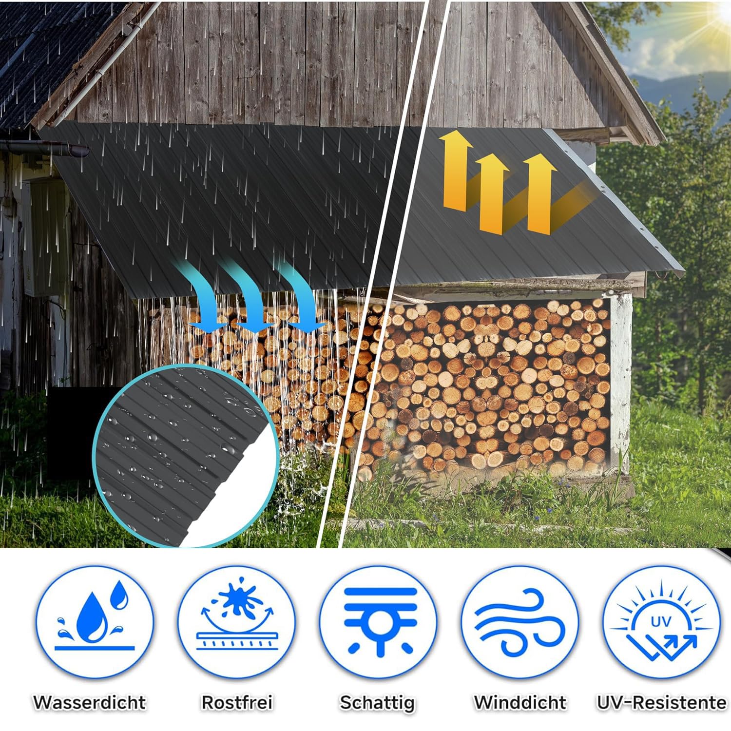 Trapezbleche 12 Stück Wellblechplatten für dach, 115 x 45 cm, 6.21m², Geeignet für Carportdächer und Gewächshäuser,Wetterfest, 0.25 mm dick, einfach zu montieren