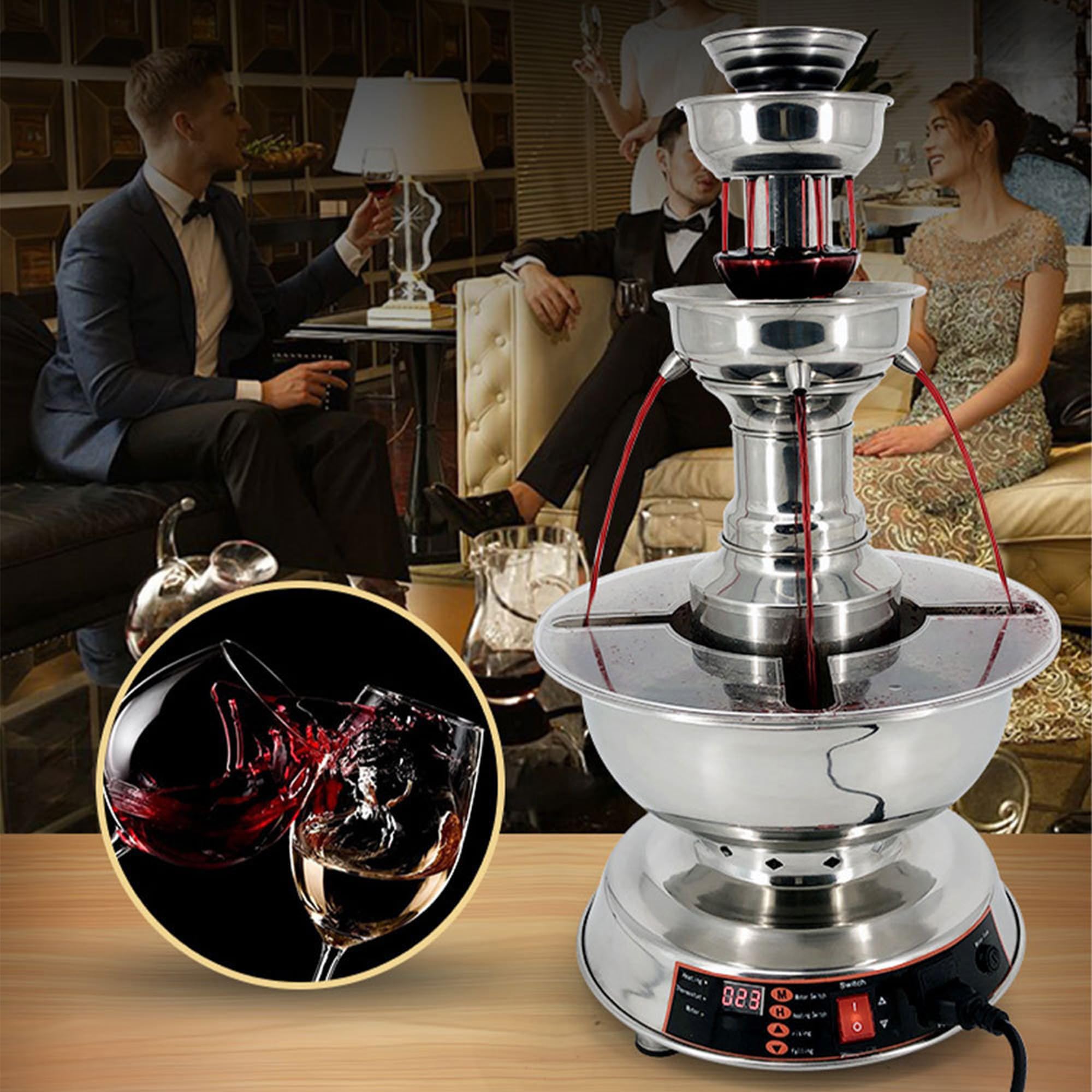 Fontaine à Vin Et Champagne électrique à 3 Niveaux - Chauffe/refroidisseur De Boissons En Acier Inoxydable Avec Contrôle De Température 0-100℃ Et écran Lcd, Capacité De 3,5 L Pour Mariages