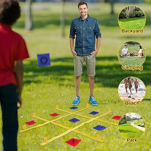 Miniatura 3 de Juego de correa para dedos de Tic Tac Toe para exteriores, 4 pies x 4 pies, portátil, juego de lanzamiento de bolsas de frijoles para exteriores