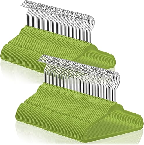 Casafield 100 perchas de terciopelo para bebé, tamaño de 11 pulgadas, para ropa de bebés y niños pequeños, color verde lima