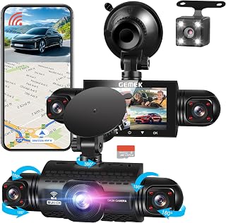 360 Degree View 4 Channel Dash Cam 5G WiFi & App Control, GEMEK 2K Front and Rear Inside, Left and Right Dash Camera for Cars, Free 64GB TF Card, G-Sensor, Night Vision