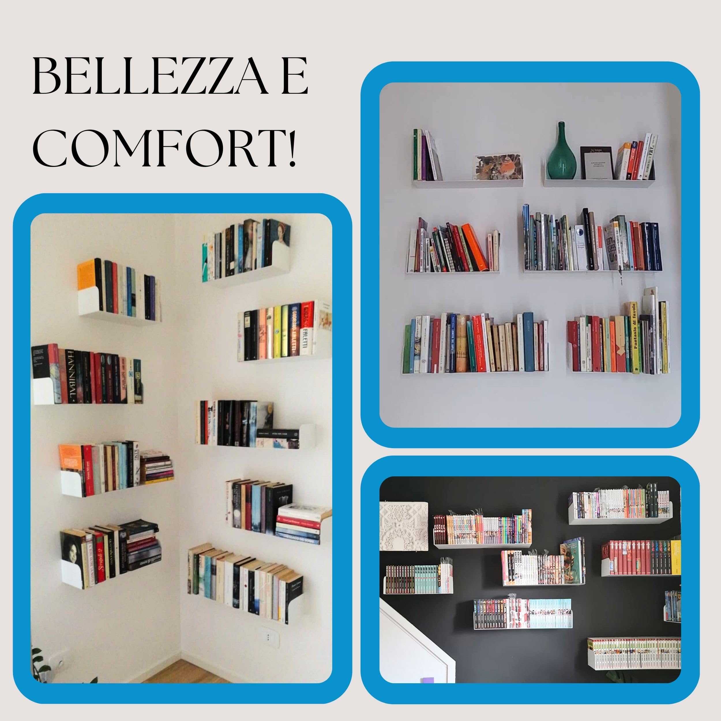 Flo.mar - Mensole da Parete 2 pezzi 60 cm - Mensole per Libri a Effetto Scomparsa - Mensola da Muro Porta Oggetti e Libri Resistenza +15kg