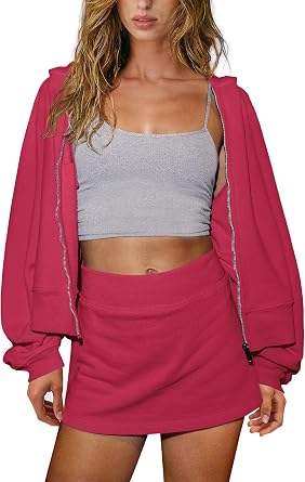 Nirovien Womens 2 Piece Workout Sets Zip Up Hoodie and Skort Sets