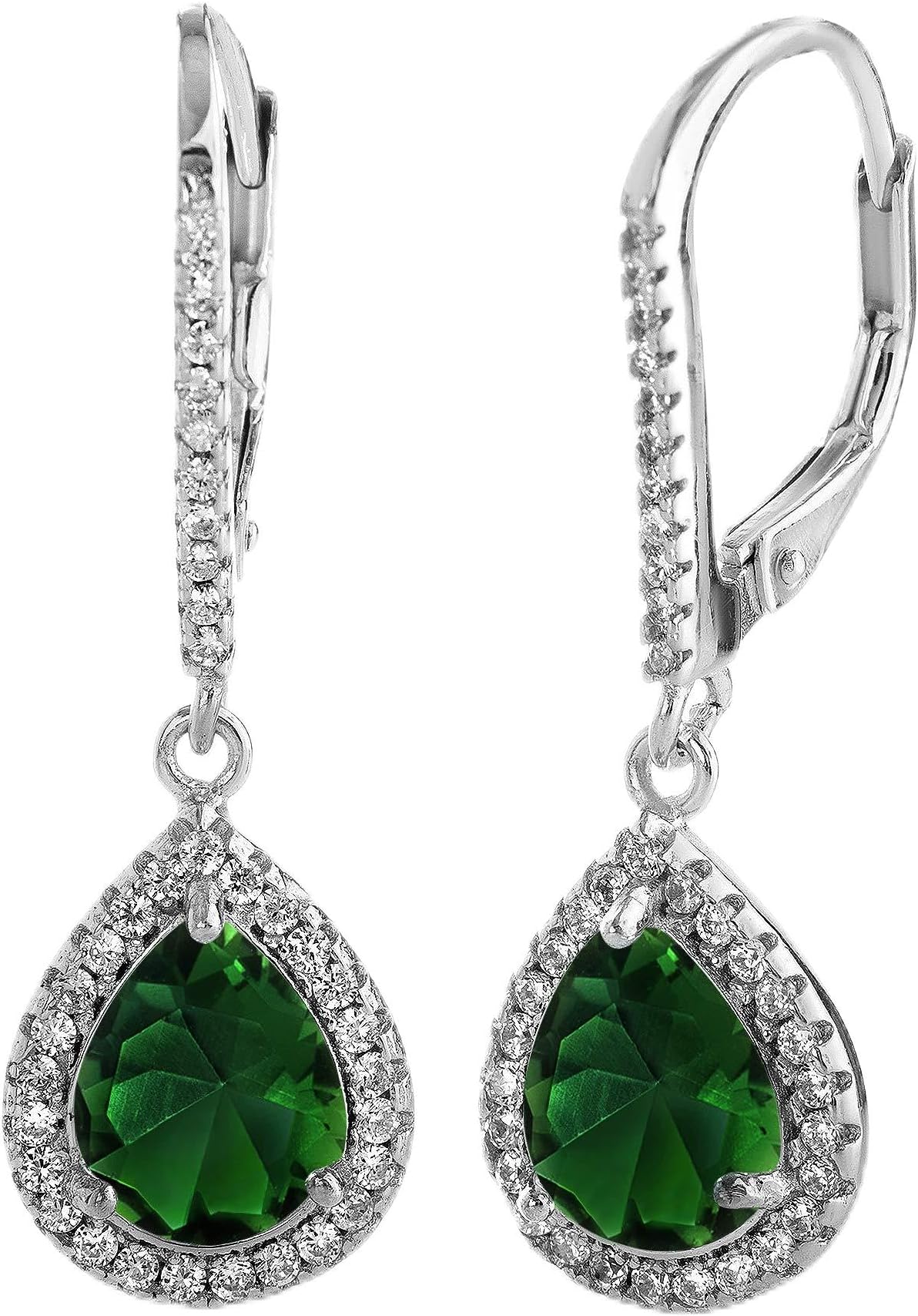 LESA MICHELE2 Cttw Cubic Zirconia Teardrop Dangle Earrings for Women Rhodium Plated 925 Sterling Silver