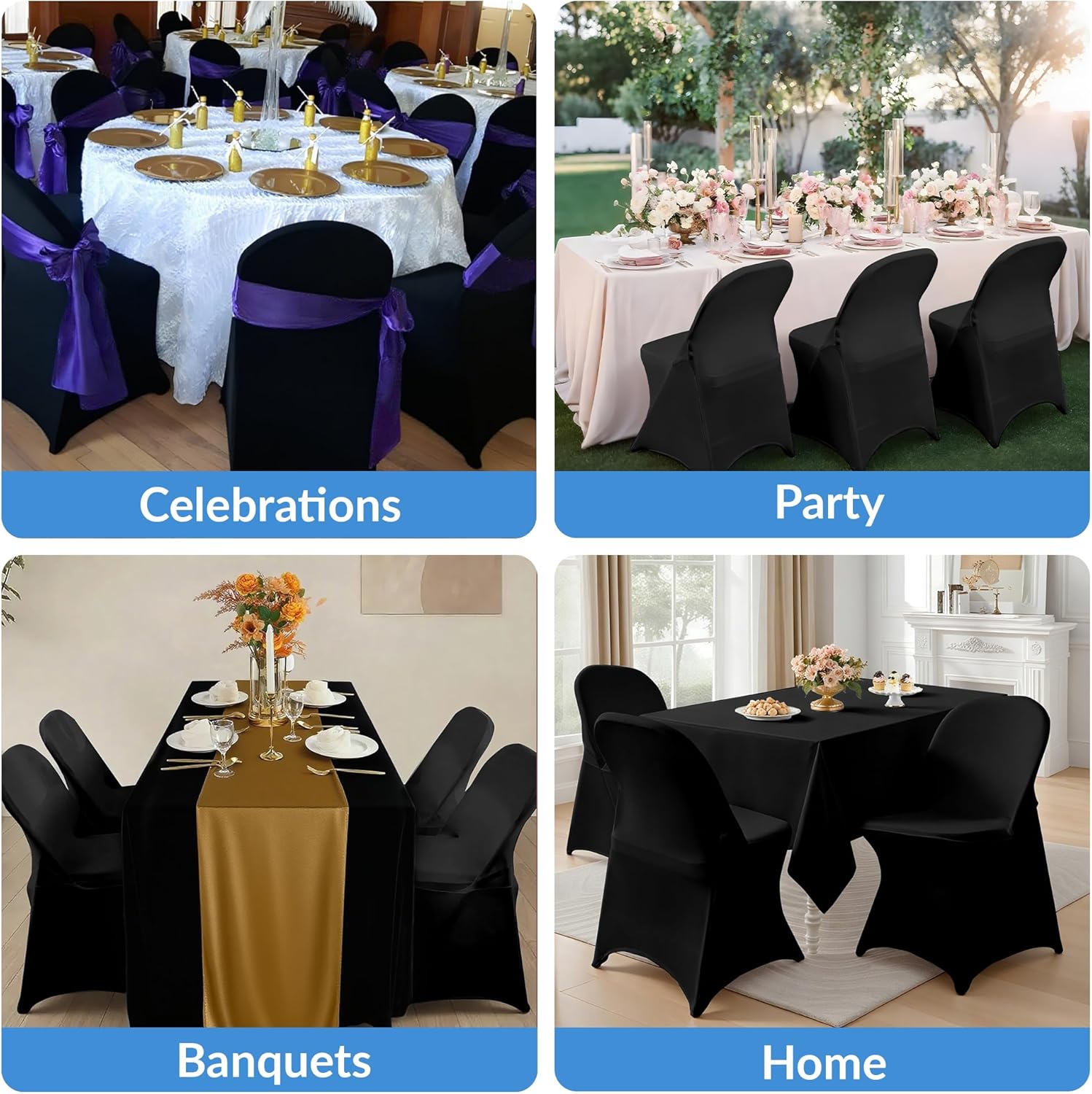 30 PCS Black Spandex Folding Chair Covers, Upgraded Universal Fitted Chair Slipcovers Protector for Wedding, Banquet, Party, Holidays, Celebration, Decoration