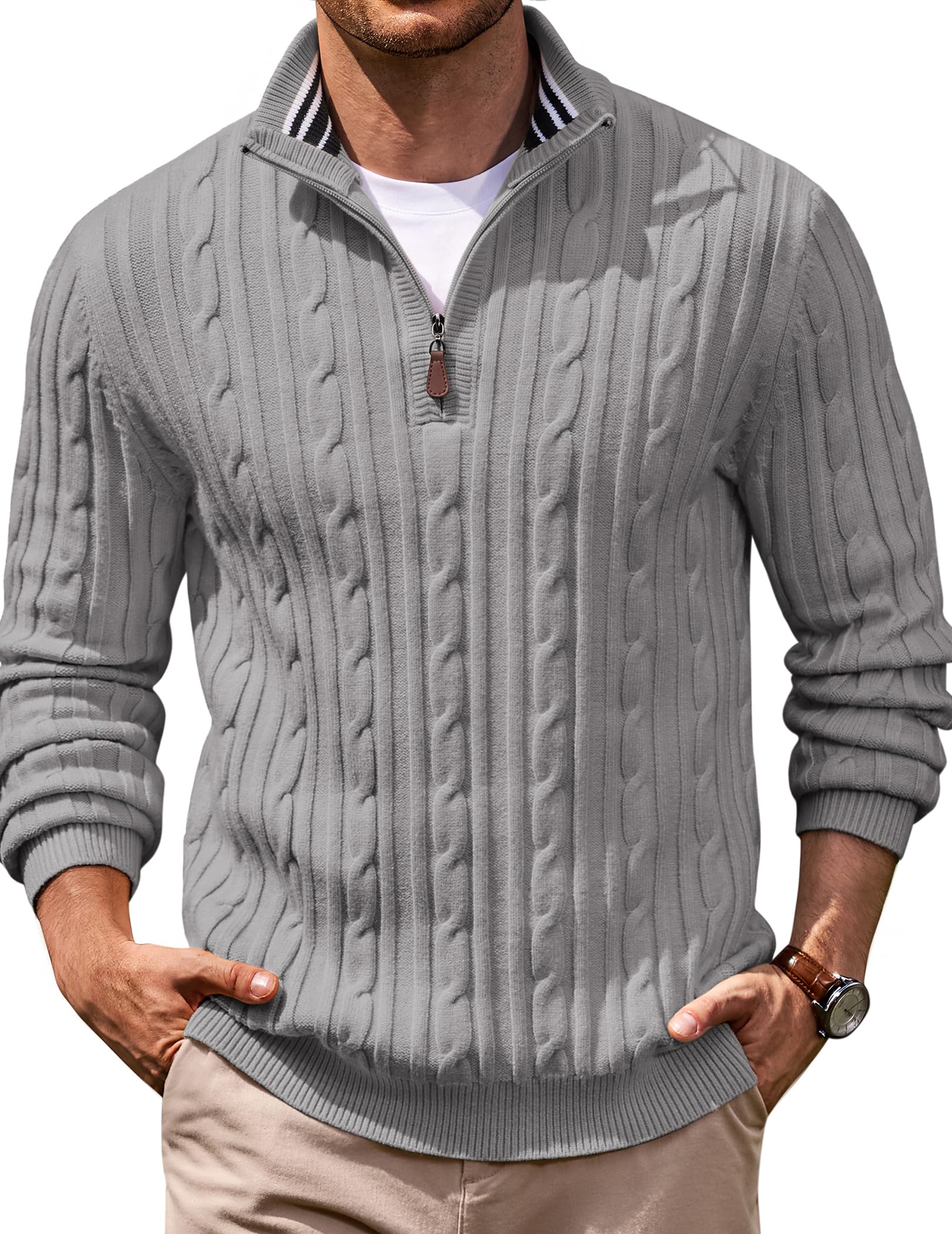 COOFANDY Maglione Uomo Collo Alto Maglioncino con Zip Elegante Maglia | Maglione Dolcevita Uomo, Maglia Mezza Zip, Stile Casual, Abbigliamento Da Lavoro