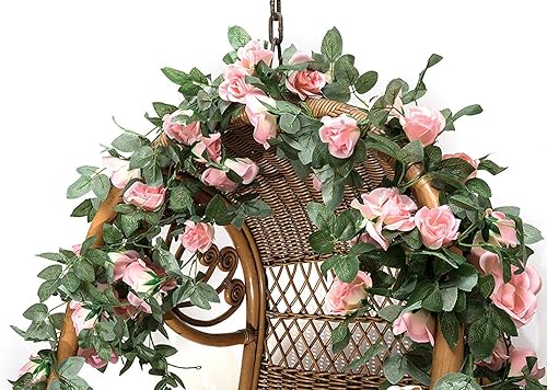 Miniatura 4 de Yebazy 2 piezas 16 pies guirnalda de vid de rosas falsas plantas artificiales para hotel boda hogar fiesta jardín decoración artística rosa
