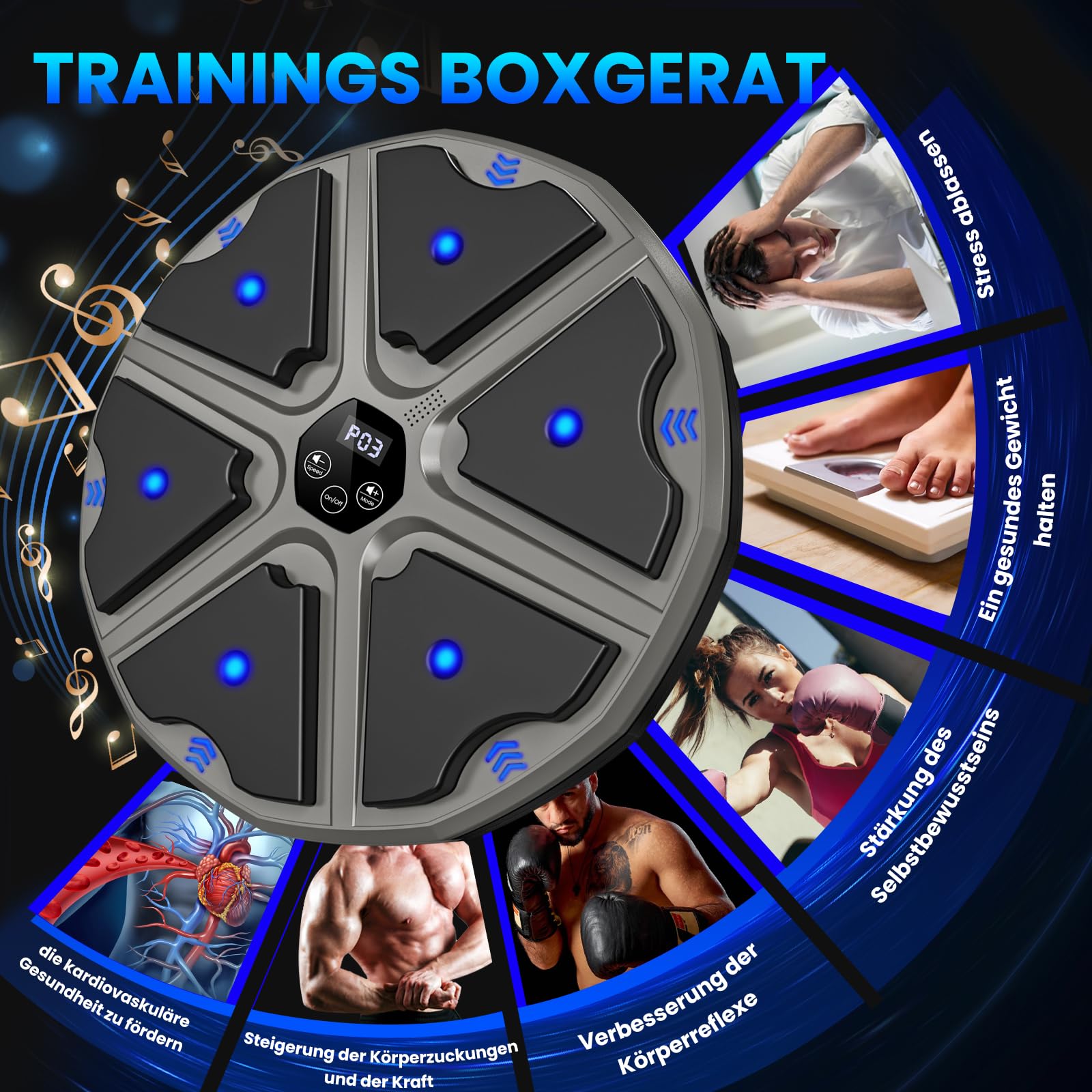Music Boxing Machine à musique électronique LED avec gants de boxe, 9 modes de vitesse et mode de comptage Prise en charge Bluetooth, cadeau pour adultes et enfants Exercise