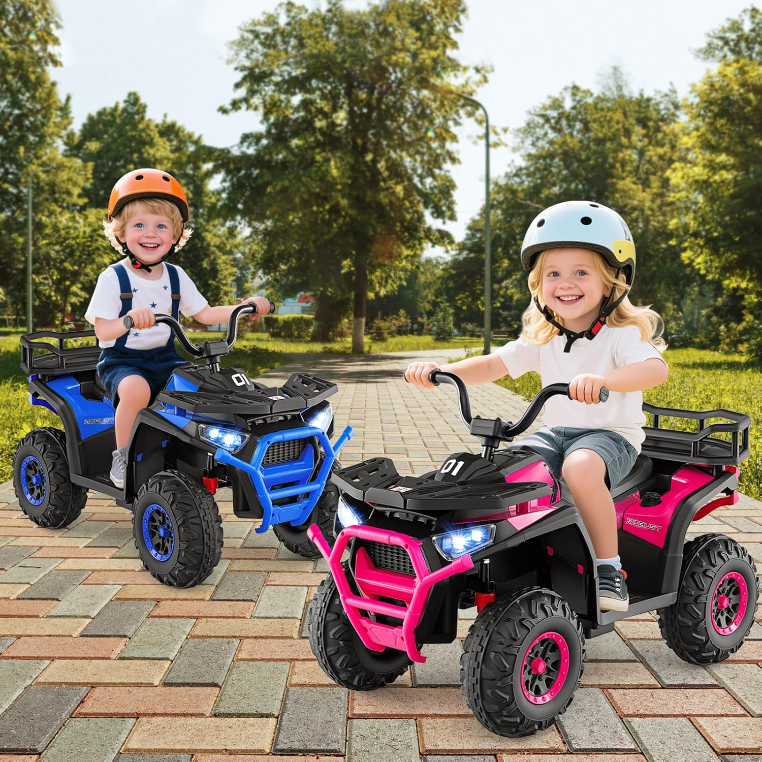 Costzon 24V Kids ATV, Four Wheeler Quad Electric Vehicle with LED Lights, Rear Storage Rack, Spring Suspension & Wireless Connection, Kids 4 Wheeler Ride on Car Toy for Boys Girls (Pink,24V)