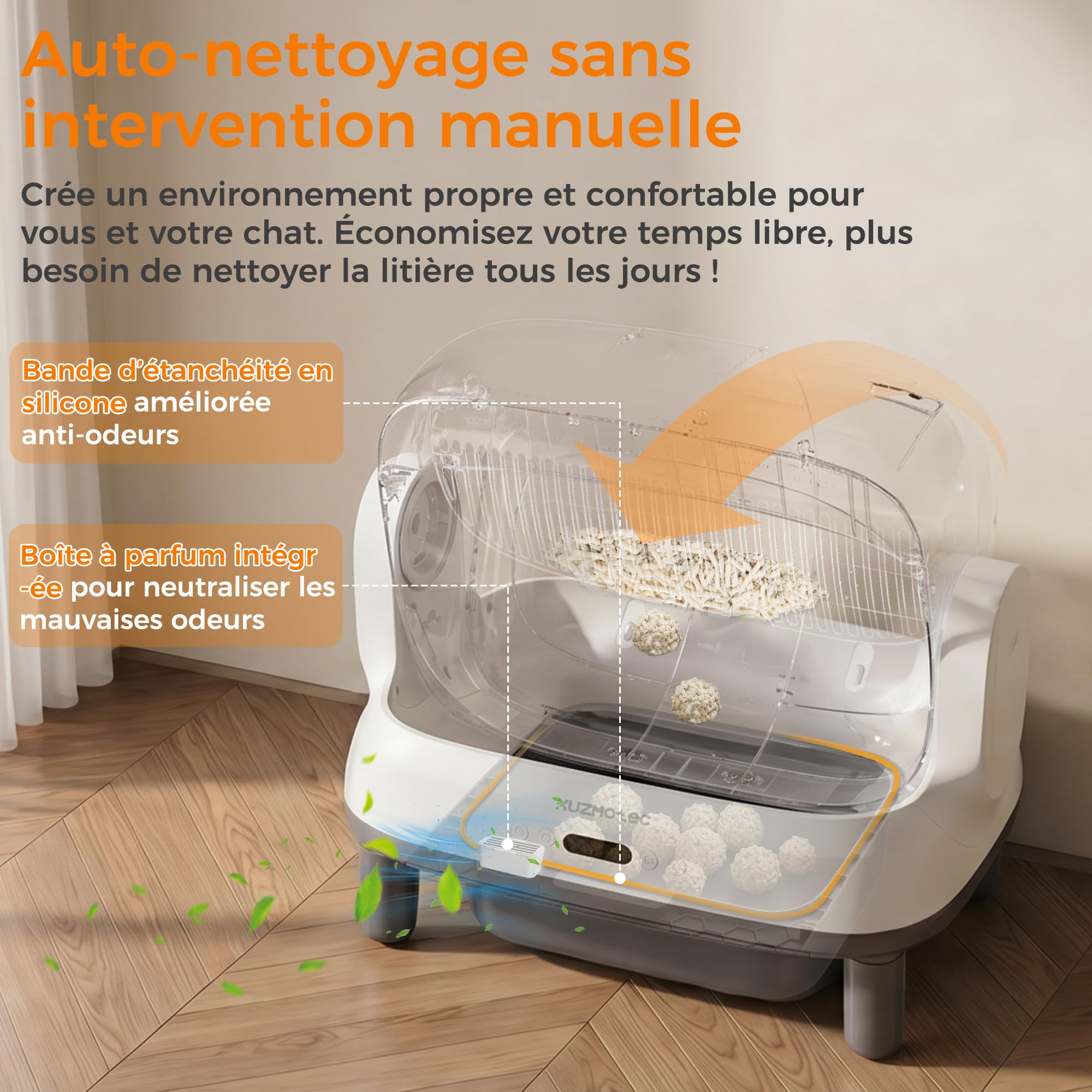 litiere pour Chat autonettoyante, Format XXXL élargi litière autonettoyante Automatique avec entrée et Sortie Facile, étanche Anti-odeurs Durable Grand Format 120L Cat Litter Box